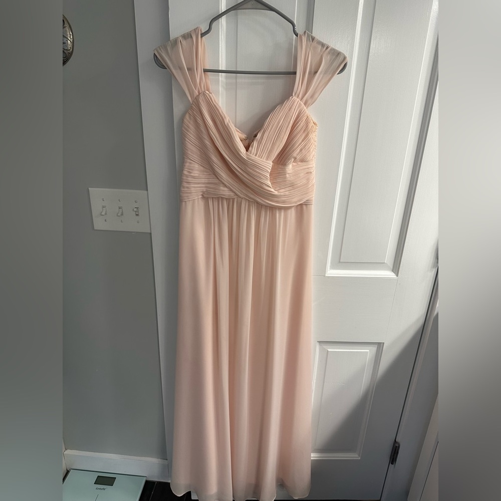 #Levkoff Off the Shoulder Ruched Bodice Chiffon Evening Dress in Petal Pink